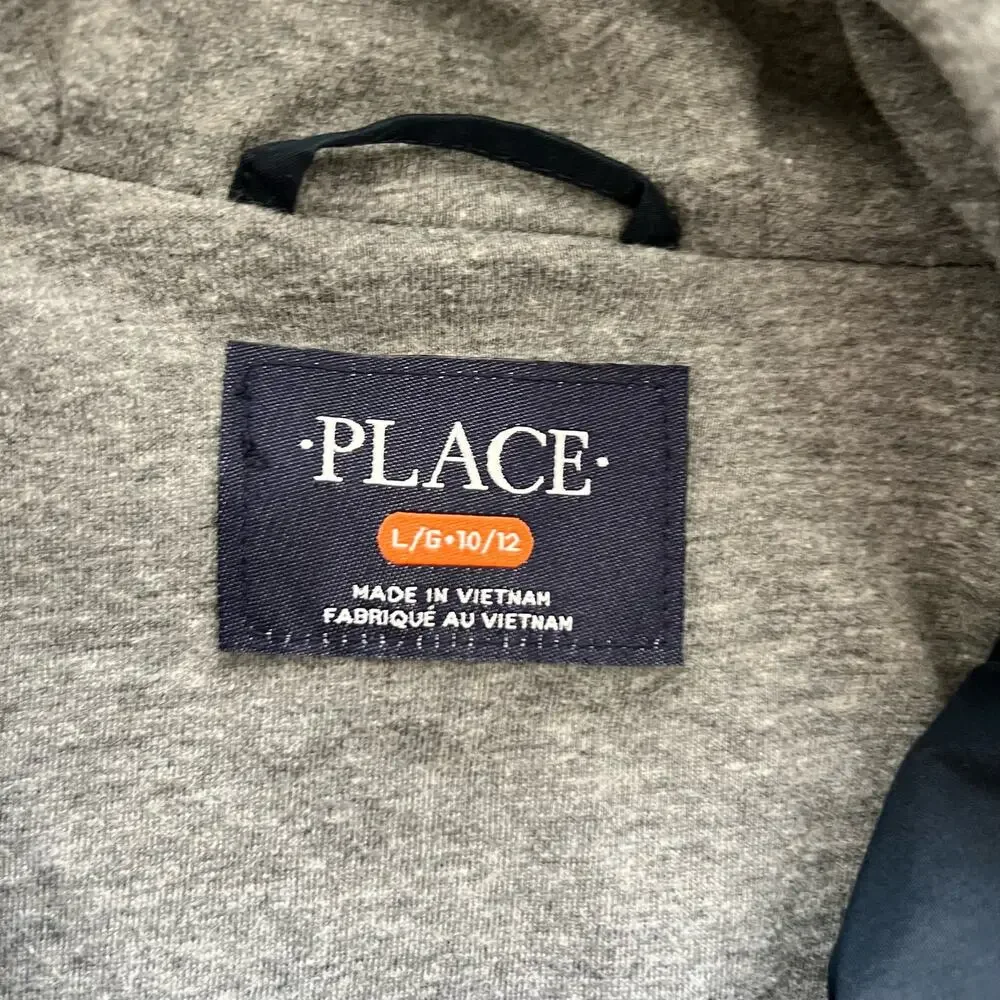 Children’s Place Hooded Navy Solid Jacket Windbreaker Lined L 10 12 Boys Girls